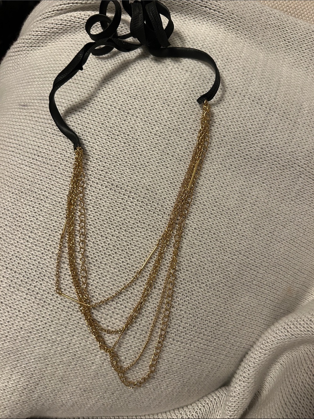 Urban Outfitters Gold Multi-Chain Necklace with Black Ribbon